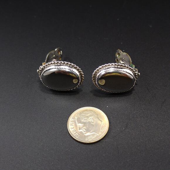 Vintage Whiting & Davis Hematite Earrings, Rhodium Plated - Picture 4 of 10